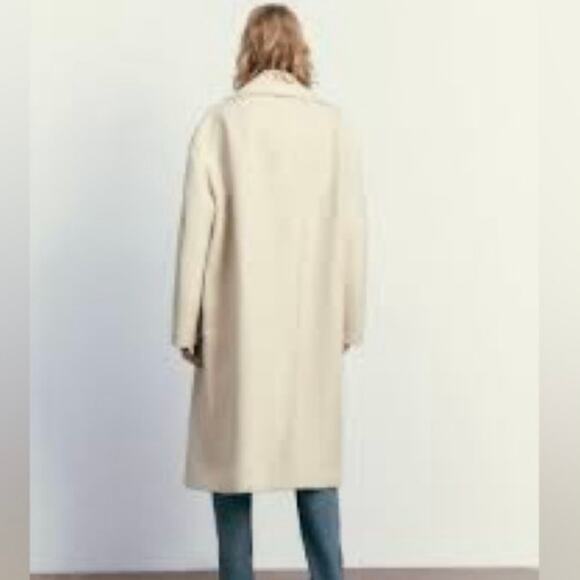 Zara stunning Oversized cream Coat Pockets M Christmas winter coat like new - Picture 7 of 16
